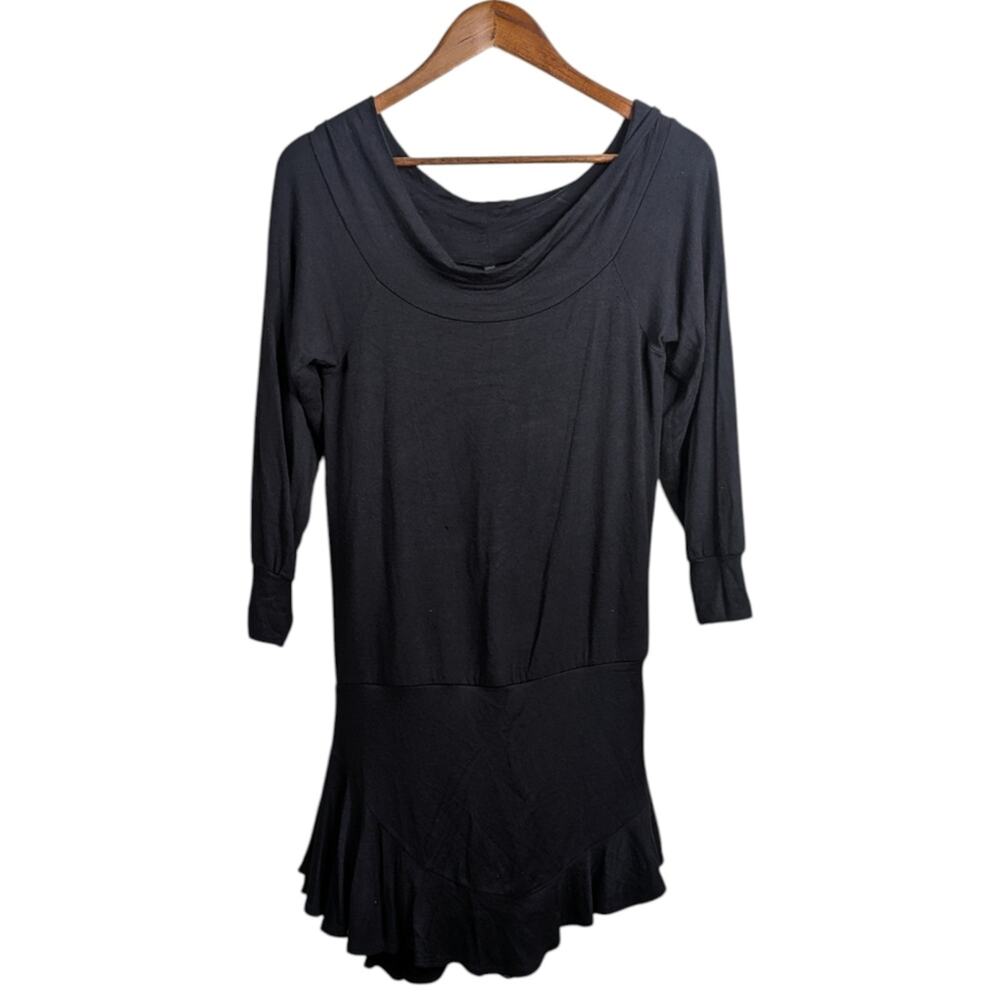 Riller & Fount Romper Dress Size 1 Small Black Modal Off Shoulder Slouchy Drape